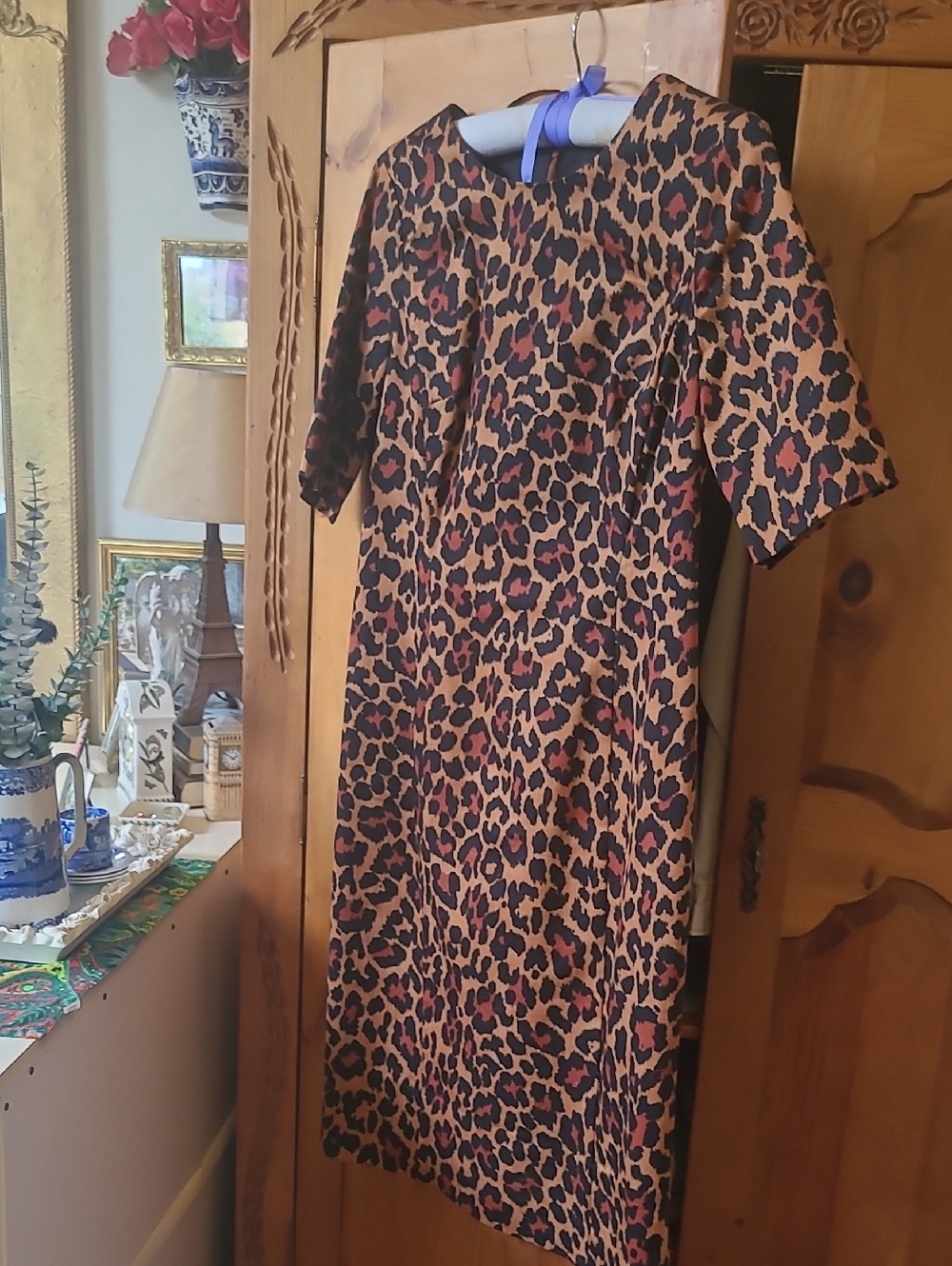 J. Crew Leopard Print Midi Dress in Tan, Black & Rust